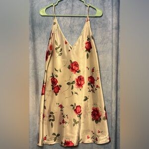 Floral Satin Nighty - Cream and Red